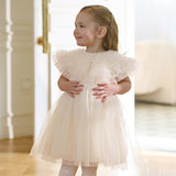 Dave&Bella Kids Girls Summer Noble Champagne Sleeveless Tulle Party Dress(with shawl)