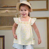 Dave&Bella Summer Toddler Girls Floral Stylish Square Collar Flower Print Outfit Sets
