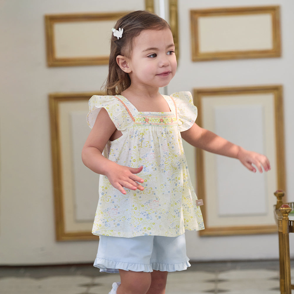 Dave&Bella Summer Toddler Girls Floral Stylish Square Collar Flower Print Outfit Sets