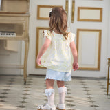 Dave&Bella Summer Toddler Girls Floral Stylish Square Collar Flower Print Outfit Sets