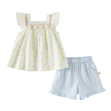 Dave&Bella Summer Toddler Girls Floral Stylish Square Collar Flower Print Outfit Sets