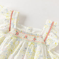 Dave&Bella Summer Toddler Girls Floral Stylish Square Collar Flower Print Outfit Sets