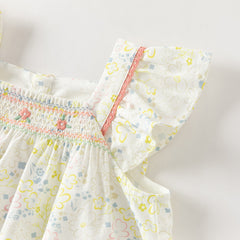 Dave&Bella Summer Toddler Girls Floral Stylish Square Collar Flower Print Outfit Sets
