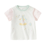 Dave&Bella Toddler Girls Summer Adorable Pink/White Short Sleeve Cotton Casual T-shirts