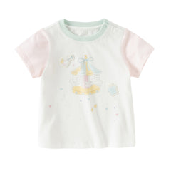 Dave&Bella Toddler Girls Summer Adorable Pink/White Short Sleeve Cotton Casual T-shirts