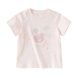 Dave&Bella Toddler Girls Summer Adorable Pink/White Short Sleeve Cotton Casual T-shirts