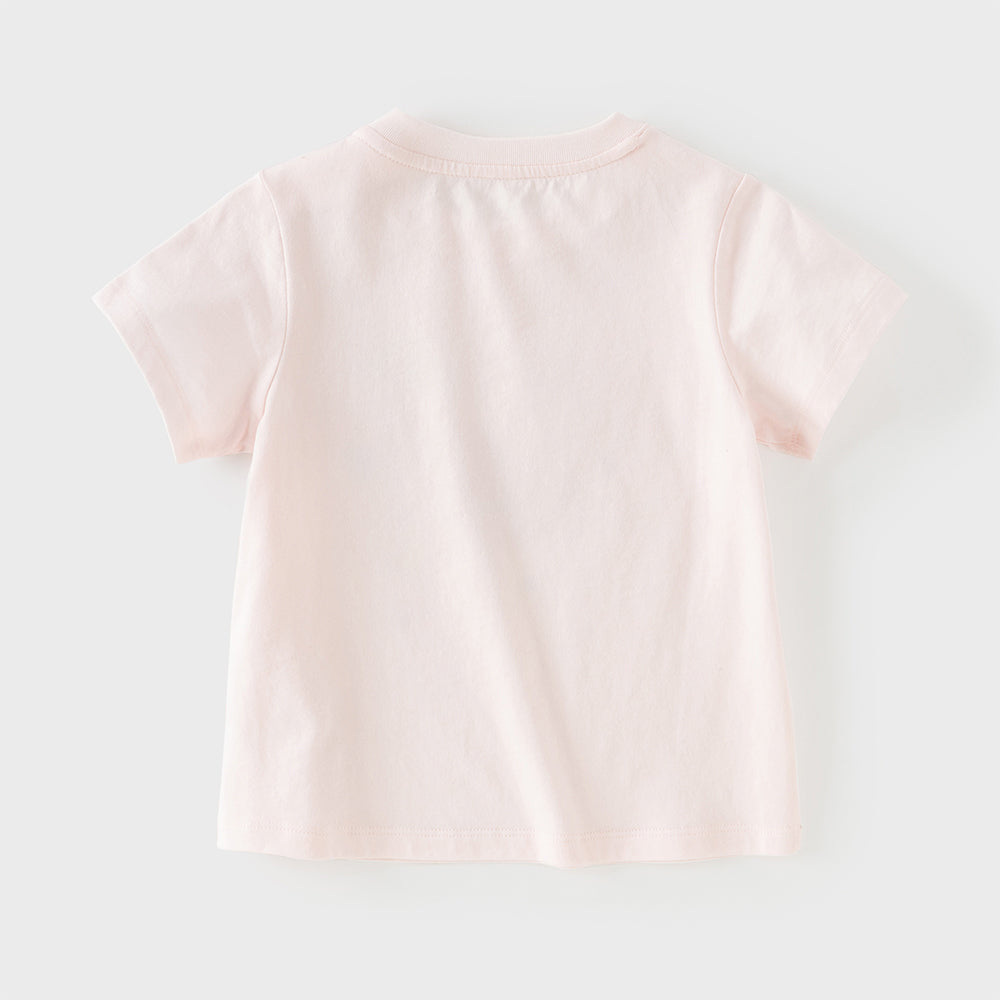 Dave&Bella Toddler Girls Summer Adorable Pink/White Short Sleeve Cotton Casual T-shirts