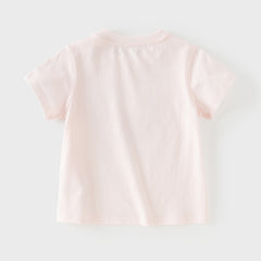 Dave&Bella Toddler Girls Summer Adorable Pink/White Short Sleeve Cotton Casual T-shirts