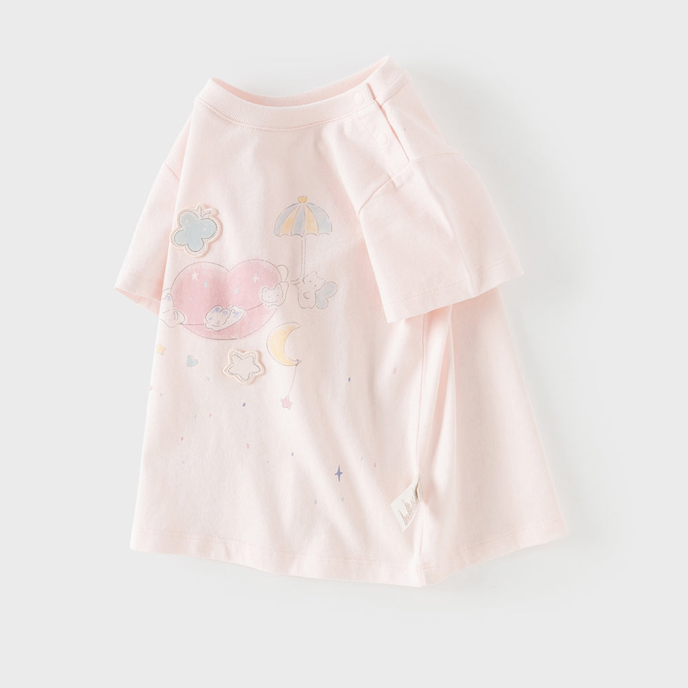 Dave&Bella Toddler Girls Summer Adorable Pink/White Short Sleeve Cotton Casual T-shirts