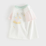 Dave&Bella Toddler Girls Summer Adorable Pink/White Short Sleeve Cotton Casual T-shirts
