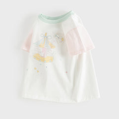 Dave&Bella Toddler Girls Summer Adorable Pink/White Short Sleeve Cotton Casual T-shirts