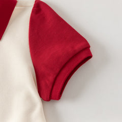 Dave&Bella Summer Toddler Girls Beige Polo Collar Cute Rabbit Stretchable A-line Dress