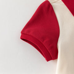 Dave&Bella Summer Toddler Girls Beige Polo Collar Cute Rabbit Stretchable A-line Dress