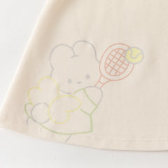 Dave&Bella Summer Toddler Girls Beige Polo Collar Cute Rabbit Stretchable A-line Dress