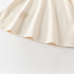 Dave&Bella Summer Toddler Girls Beige Polo Collar Cute Rabbit Stretchable A-line Dress