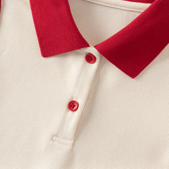 Dave&Bella Summer Toddler Girls Beige Polo Collar Cute Rabbit Stretchable A-line Dress