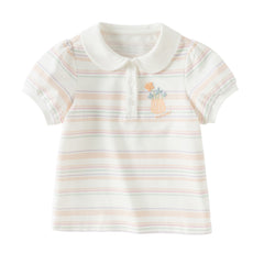 Dave&Bella Toddler Girls Summer Cute Orange Pink Striped College-style School Polos