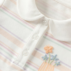 Dave&Bella Toddler Girls Summer Cute Orange Pink Striped College-style School Polos