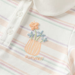 Dave&Bella Toddler Girls Summer Cute Orange Pink Striped College-style School Polos