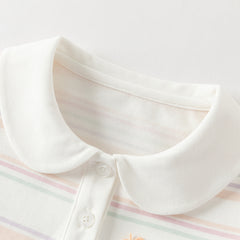 Dave&Bella Toddler Girls Summer Cute Orange Pink Striped College-style School Polos