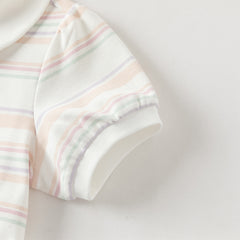 Dave&Bella Toddler Girls Summer Cute Orange Pink Striped College-style School Polos