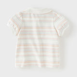 Dave&Bella Toddler Girls Summer Cute Orange Pink Striped College-style School Polos