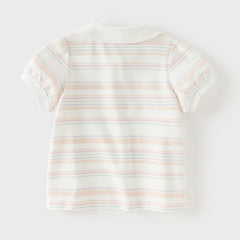 Dave&Bella Toddler Girls Summer Cute Orange Pink Striped College-style School Polos
