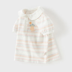 Dave&Bella Toddler Girls Summer Cute Orange Pink Striped College-style School Polos