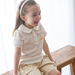 Dave&Bella Toddler Girls Summer Cute Orange Pink Striped College-style School Polos