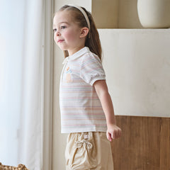 Dave&Bella Toddler Girls Summer Cute Orange Pink Striped College-style School Polos