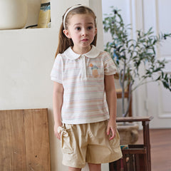 Dave&Bella Toddler Girls Summer Cute Orange Pink Striped College-style School Polos