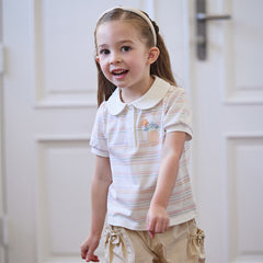 Dave&Bella Toddler Girls Summer Cute Orange Pink Striped College-style School Polos