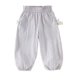 Dave&Bella Toddler Girls Summer Purple/Grey Adjustable-waistband Loose Jogger Pants