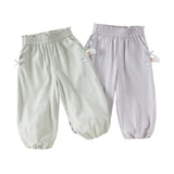Dave&Bella Toddler Girls Summer Purple/Grey Adjustable-waistband Loose Jogger Pants