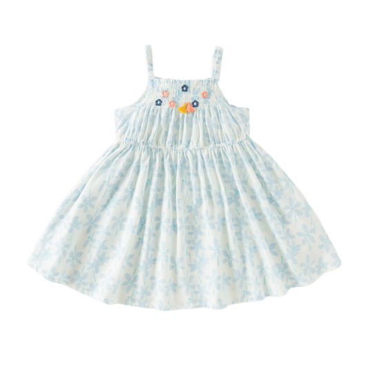 Dave&Bella Summer Toddler Girls Floral Print 3D flowers Desgin Spaghetti Strap Dress