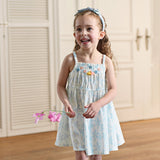 Dave&Bella Summer Toddler Girls Floral Print 3D flowers Desgin Spaghetti Strap Dress
