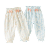 Dave&Bella Summer Toddler Girls Blue/Pink Flower Print Mosquito Proof Comfortable Pants