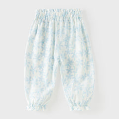 Dave&Bella Summer Toddler Girls Blue/Pink Flower Print Mosquito Proof Comfortable Pants