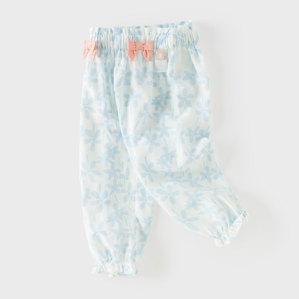 Dave&Bella Summer Toddler Girls Blue/Pink Flower Print Mosquito Proof Comfortable Pants