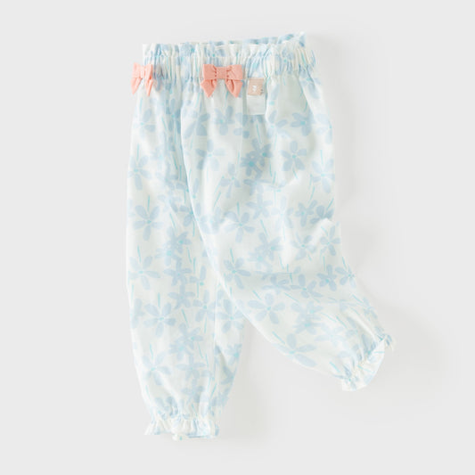 Dave&Bella Summer Toddler Girls Blue/Pink Flower Print Mosquito Proof Comfortable Pants