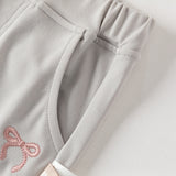 Dave&Bella Summer Toddler Girls Pink/Grey Slim Stretchable Comfortable Pants