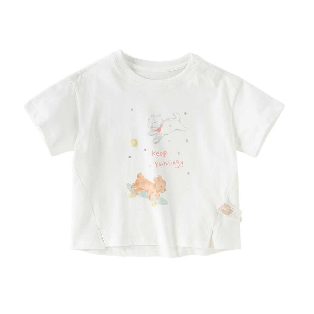 Dave&Bella Toddler Girls Summer Playful Print Pink/White Breathable Cotton T-shirts