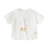 Dave&Bella Toddler Girls Summer Playful Print Pink/White Breathable Cotton T-shirts
