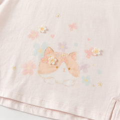 Dave&Bella Toddler Girls Summer Playful Print Pink/White Breathable Cotton T-shirts