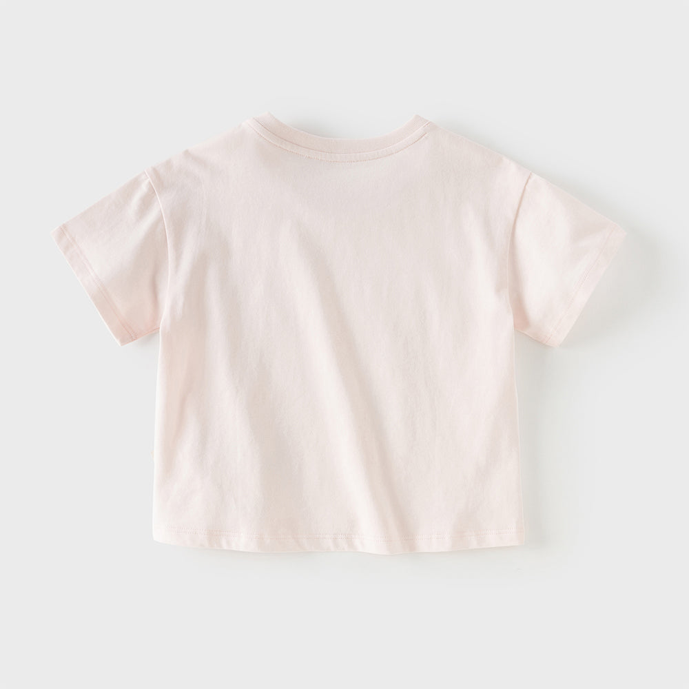 Dave&Bella Toddler Girls Summer Playful Print Pink/White Breathable Cotton T-shirts