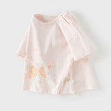 Dave&Bella Toddler Girls Summer Playful Print Pink/White Breathable Cotton T-shirts
