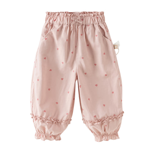 Dave&Bella Toddler Girls Summer Pink/Beige Print Loose Lightweight Soft Jogger Pants