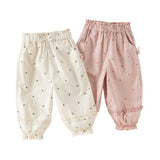 Dave&Bella Toddler Girls Summer Pink/Beige Print Loose Lightweight Soft Jogger Pants