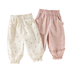Dave&Bella Toddler Girls Summer Pink/Beige Print Loose Lightweight Soft Jogger Pants