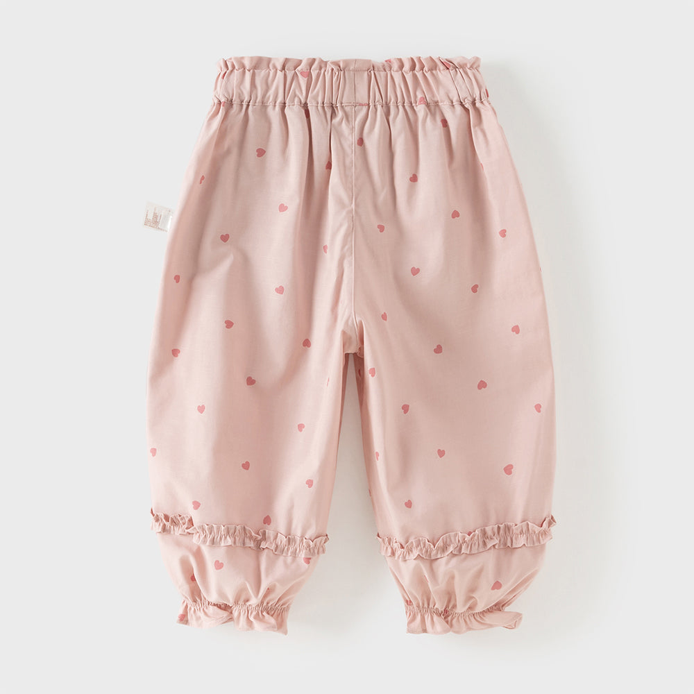 Dave&Bella Toddler Girls Summer Pink/Beige Print Loose Lightweight Soft Jogger Pants